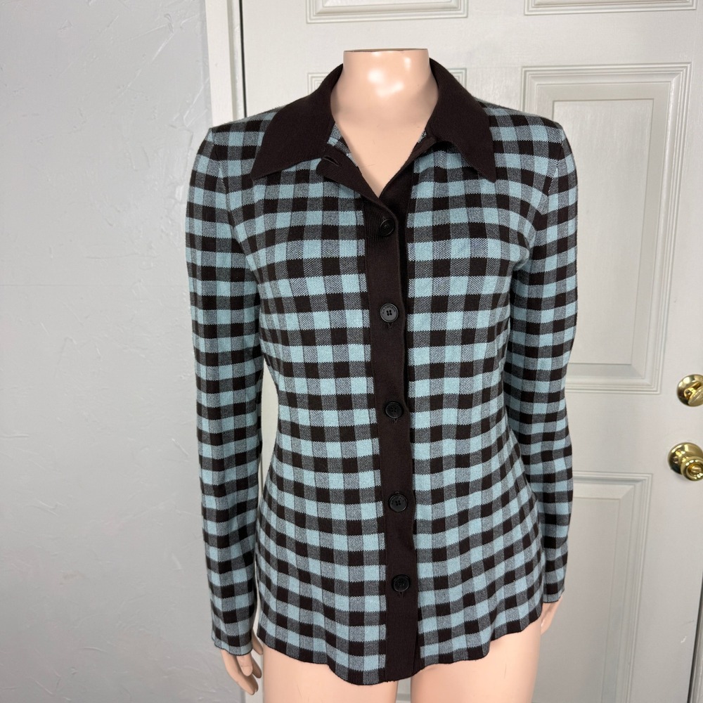 M.M. Lafleur Women's Lacie Top Sweater Medium Button Cardigan Plaid Check JJ12